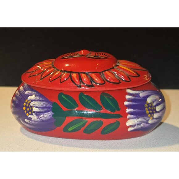 Hand-Painted Ceramic Sunflower Design Oval Trinket Box With Lid - Picture 5 of 9